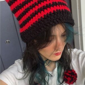 Bold Black and Red Striped Knit Hat